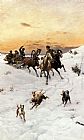 Famous Horse Paintings - Figures in a Horse drawn Sleigh in a Winter Landscape
